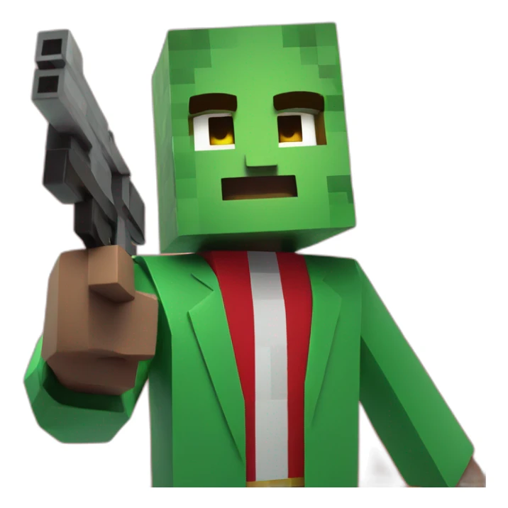 Man minecraft Green suit with gun, background red sticker