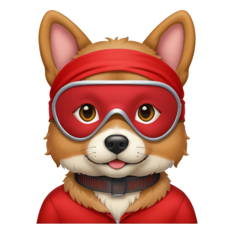 a dog with red sleep mask and wearing red shirt sticker