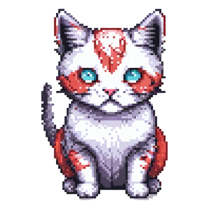 pixel art cat with black and red patches sticker