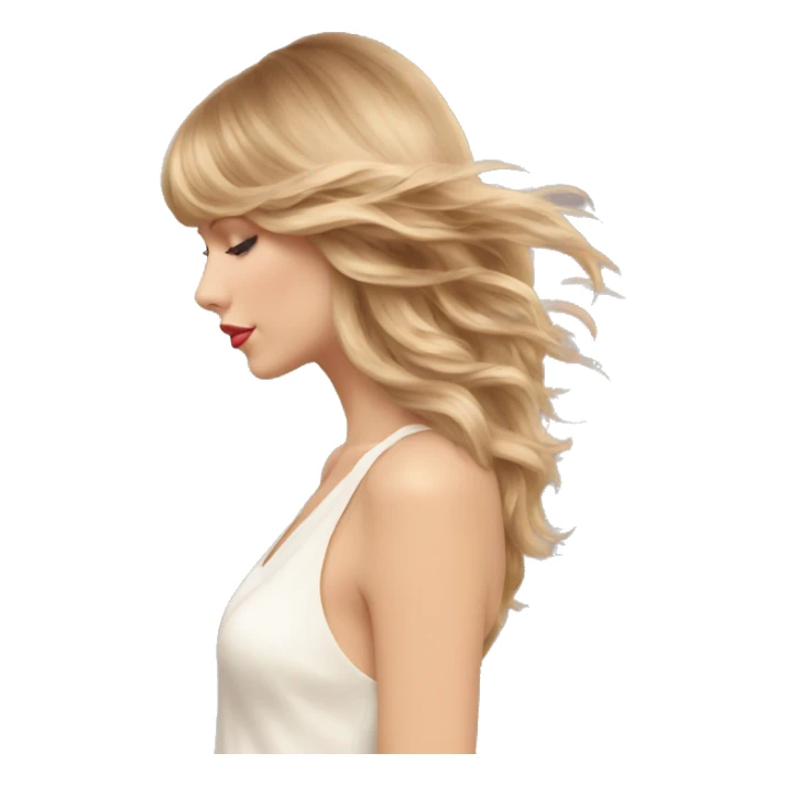 taylor-swift-side-profile-longer-hair-flying-as-she-whips-her-head-to-the-side-eyes-closed sticker