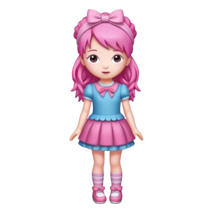 Isolated detaile illustration modern raspberry torte doll figurine full body with pink hair and a pink hairband standing sticker