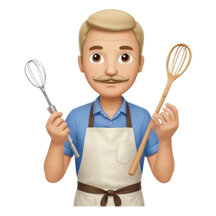 Middle-aged male pastry chef – mustache, wearing apron and whisk in hand
 sticker