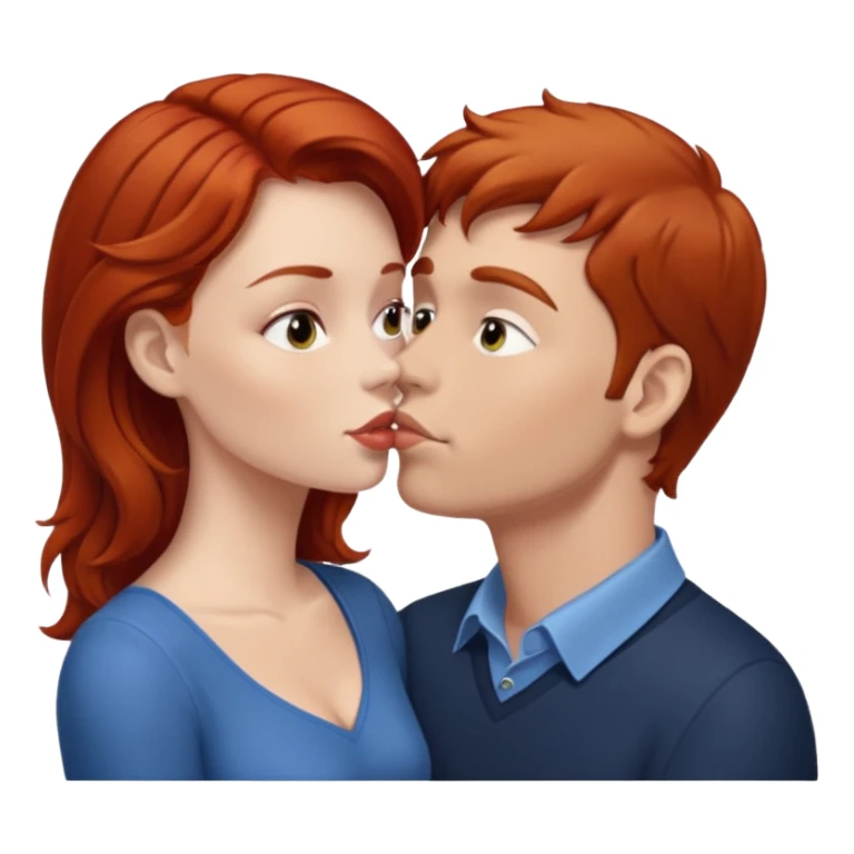 kissy face between white man with brown hair and redhead woman sticker