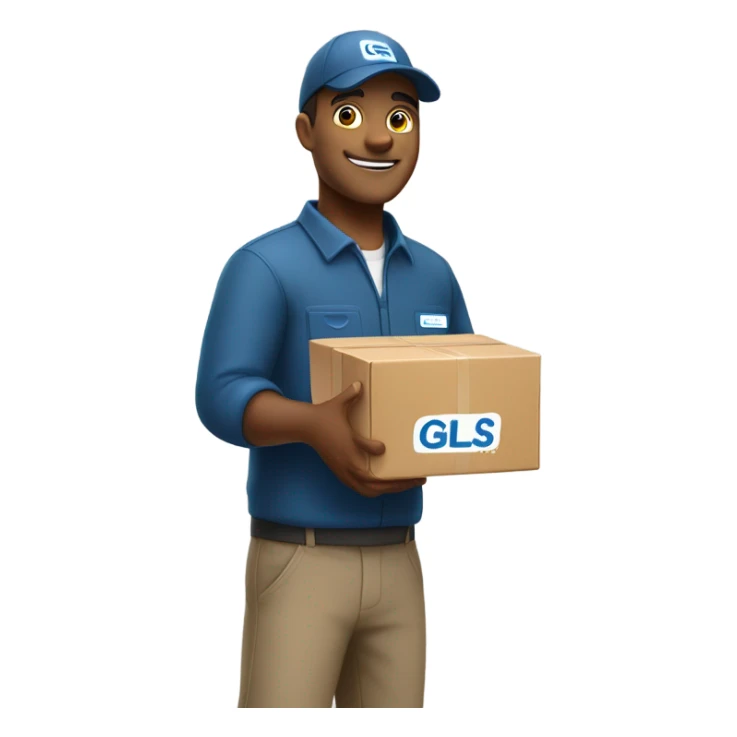 create me a parcel delivery person with the GLS logo on him sticker