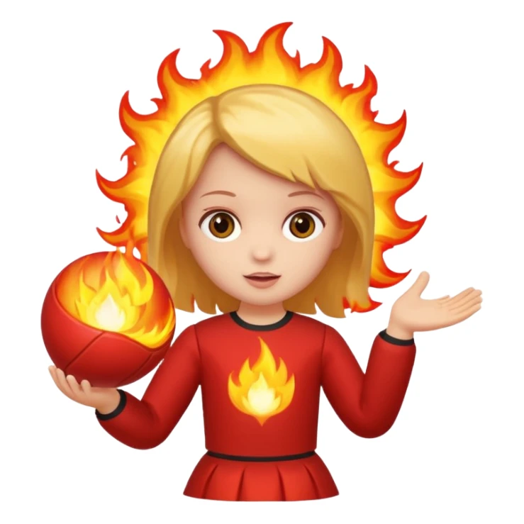 Faça uma boneca jogando carimba, em que a bola que ela está segurando está em chamas sticker