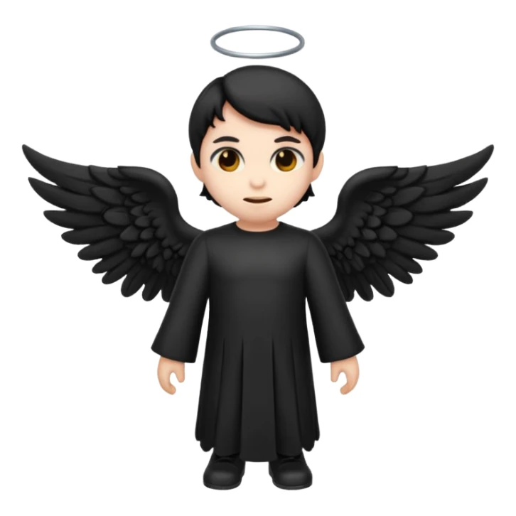 Créé un emojis avec une tenue complète d'ange et des ailes noir de demon sticker