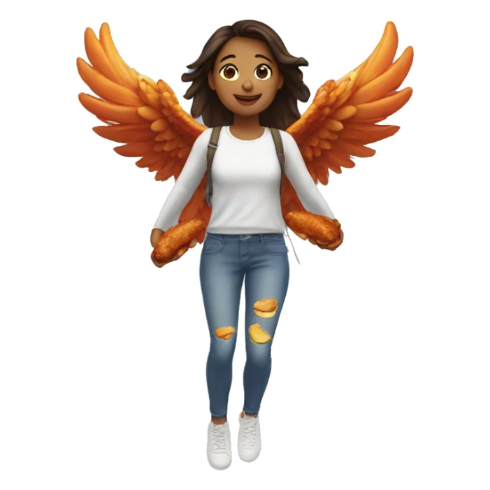 a girl flying with two bbq chicken wings on her back sticker