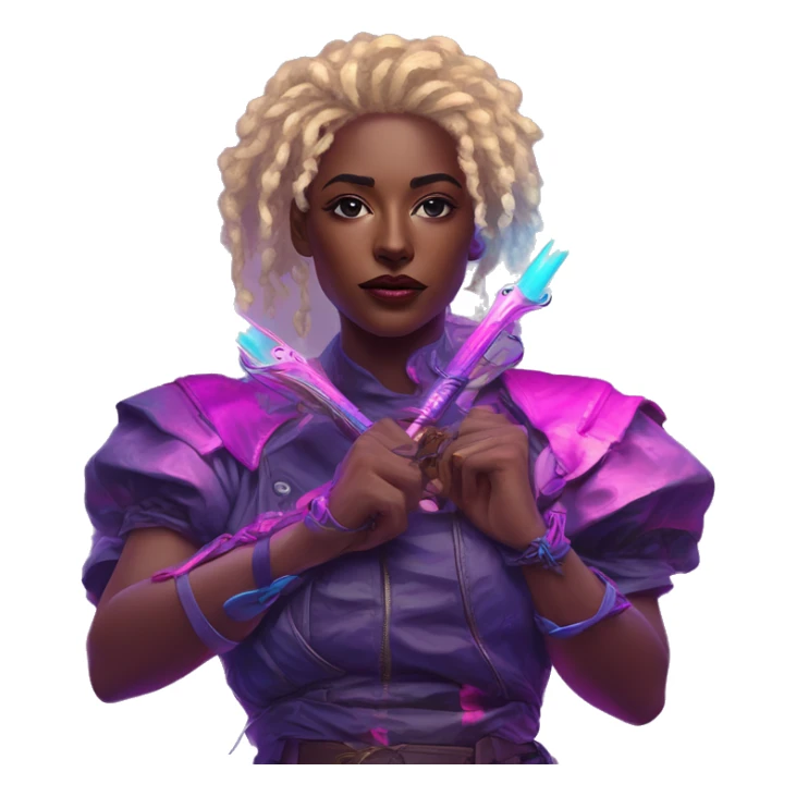 Synthwave rapier in SNES style, oil paint, epic eyes, intricate lips, exquisite pose, beautiful, desirable, logical, Midsommar  sticker