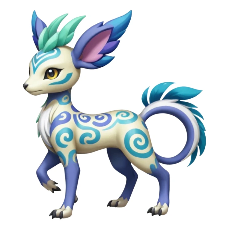Tropical Tiny Marked Patterned Tribal Colorful Skilled Adept Graceful Asian Painted Garurumon-Meloetta-Absol-Suicune-Cobalion-fusion-hybrid-creature (full body) sticker