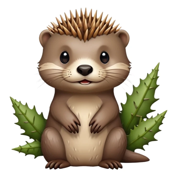 really cute confused otter face with asymmetric spiky thorny wooden bramble wrapped on the top of its head only, no leaves sticker