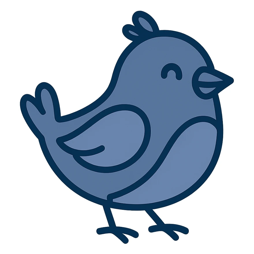 bouncy blue cute bird, minimal, geometric, only essential features, blue sticker