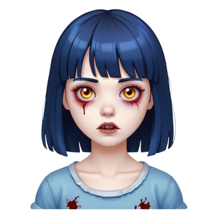 Zombie girl with medium blue-black hair with bangs  sticker