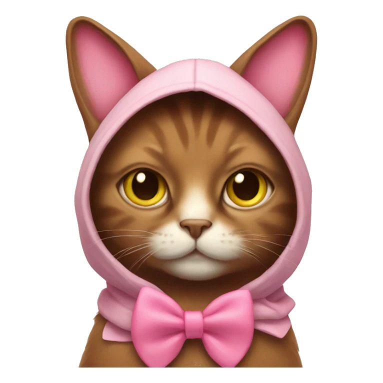 brown cat IN a bunny HOOD with pink bow tie sticker