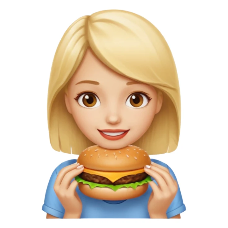 A blonde girl eating a burger sticker