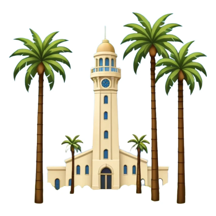 California Tower landscape in San Diego with palm trees, simple, inspired by reference photo, landscape version 3, white background sticker
