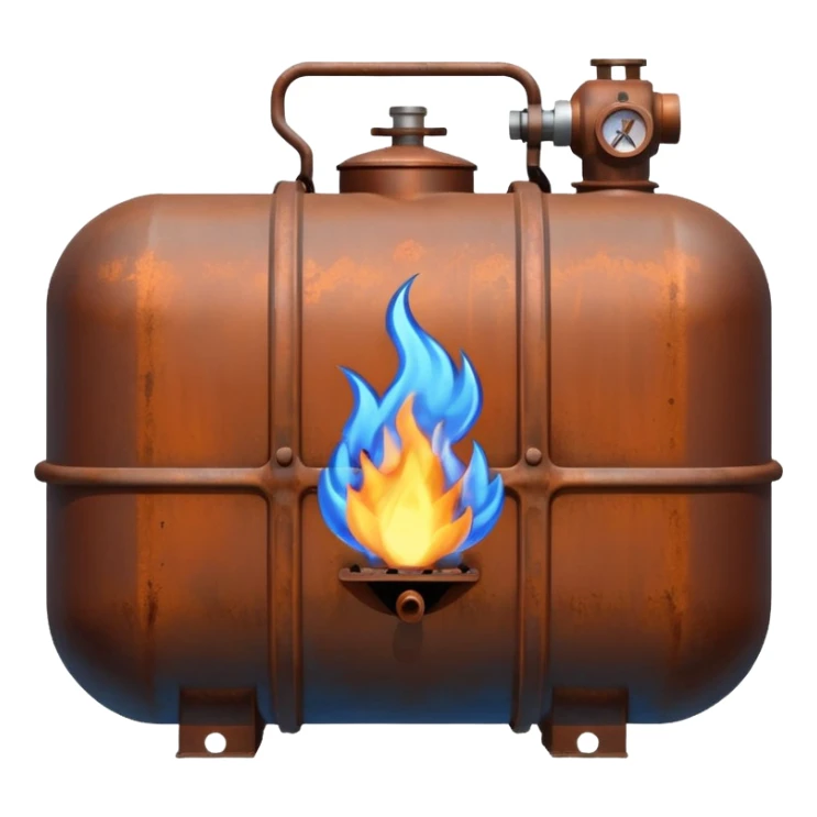 generate a realistic rust-free metal natural gas tank with blue fire on it sticker