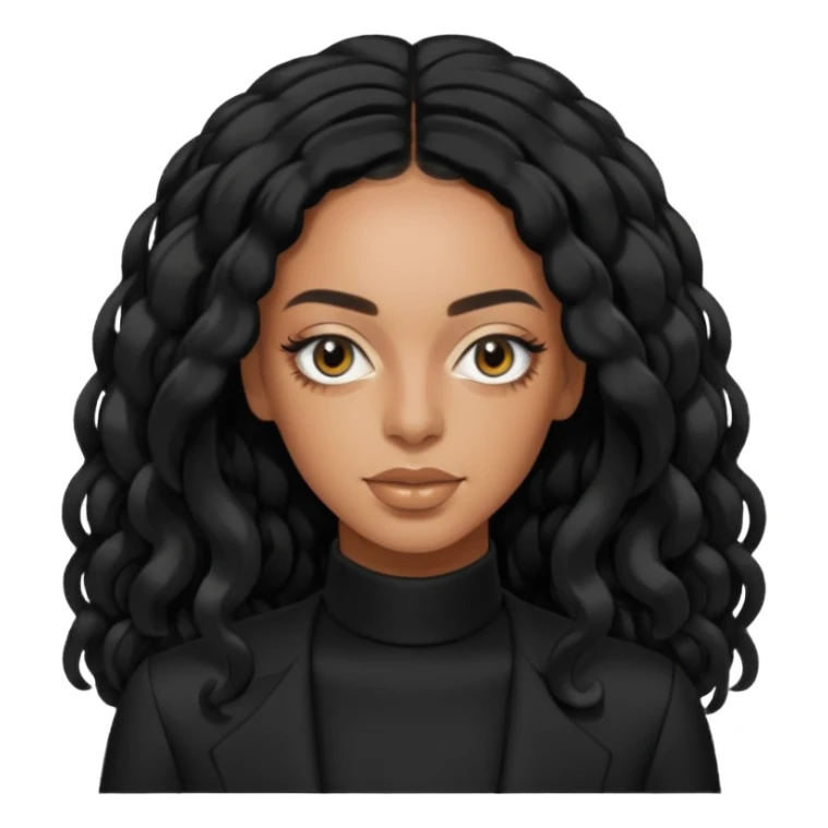 Solange with black long hair, black outfit sticker