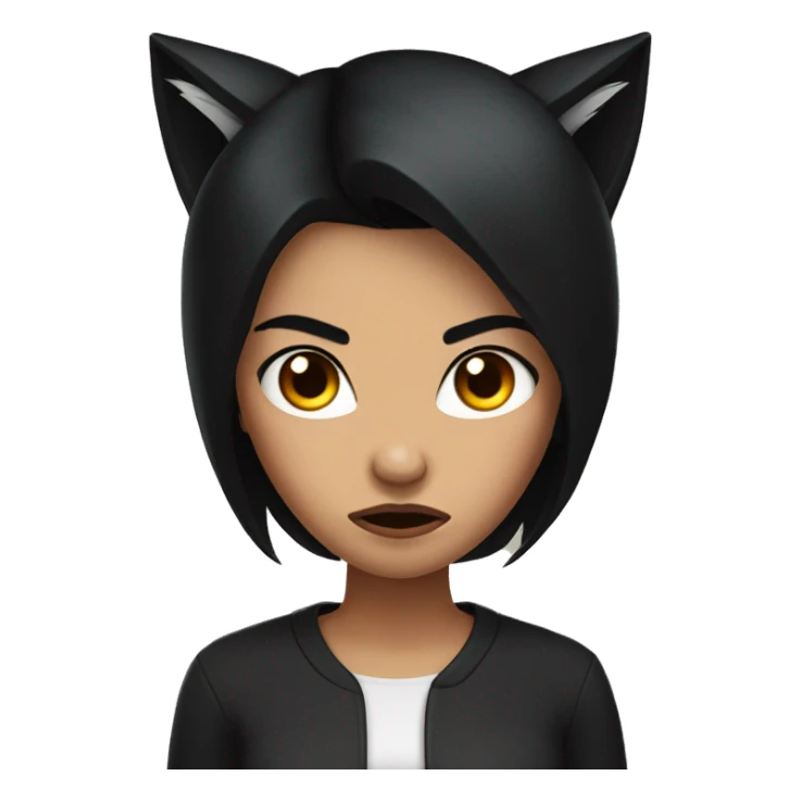 Female with black hair and black fox ears looking angry sticker
