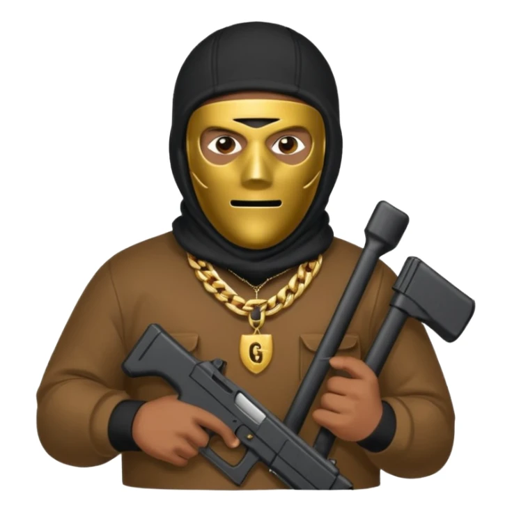 Big mexican dude with ski mask on and holding a glock while wearing a big gold chain on his neck sticker