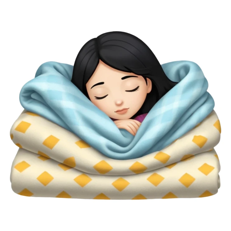 girl with black hair and light skin sleeping with blanket on sticker