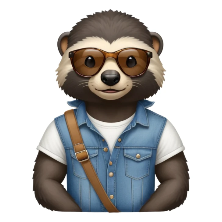 friendly anthropomorphised honey badger in jeans and a t-shirt, wearing sunglasses, head and shoulders view, looking to the side sticker
