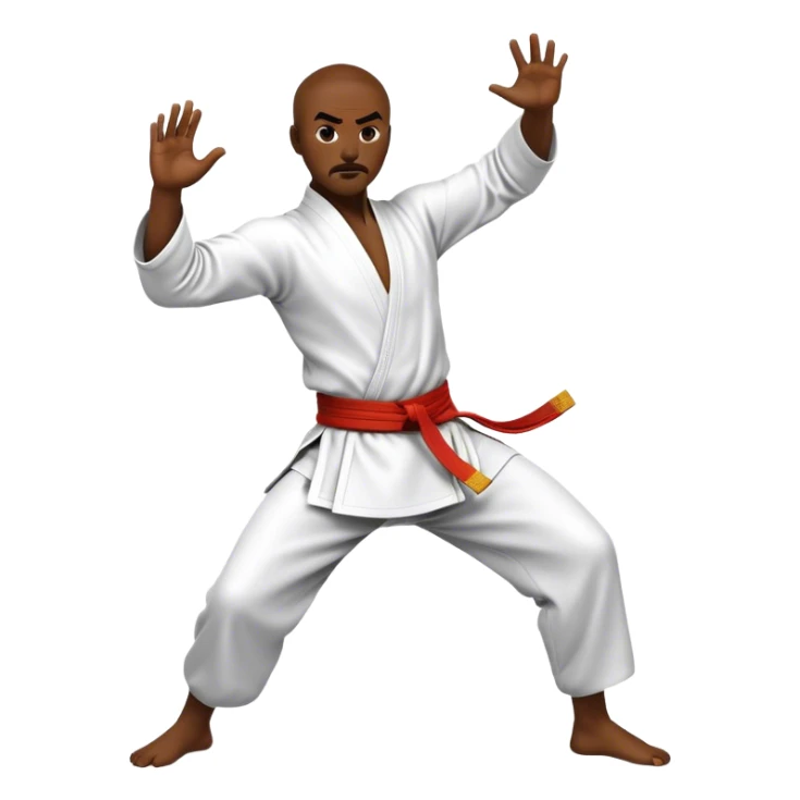 Cinematic Realistic Kung Fu Action Emoji, depicted as an epic martial arts scene with a master executing a precise move in traditional attire, rendered with fluid motion and vibrant textures under dramatic high-contrast lighting. sticker