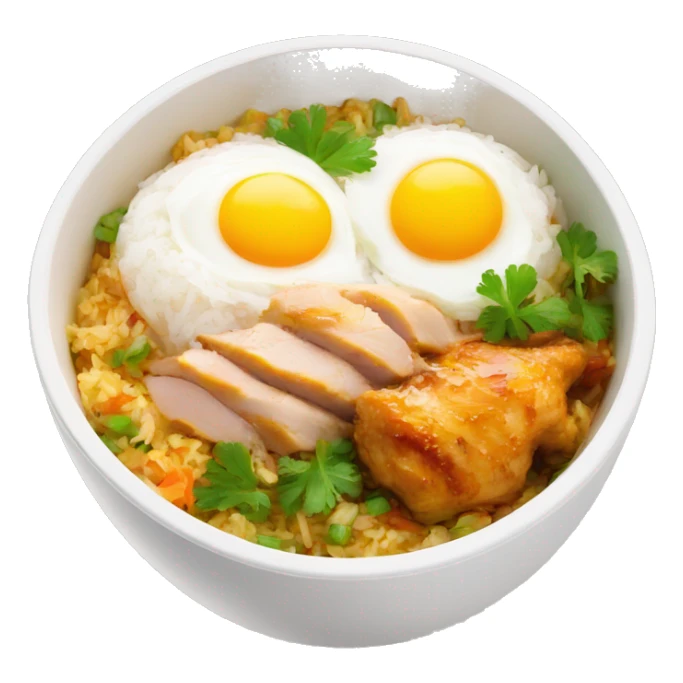 chicken thigh rice bowl with two eggs sticker