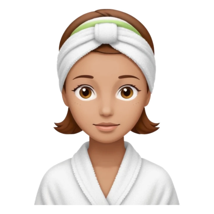 rosto de uma mulher com uma faixa de toalha no cabelo de cor todo castanho como se estivesse no spa, sem o pescoço, somente o rosto sticker