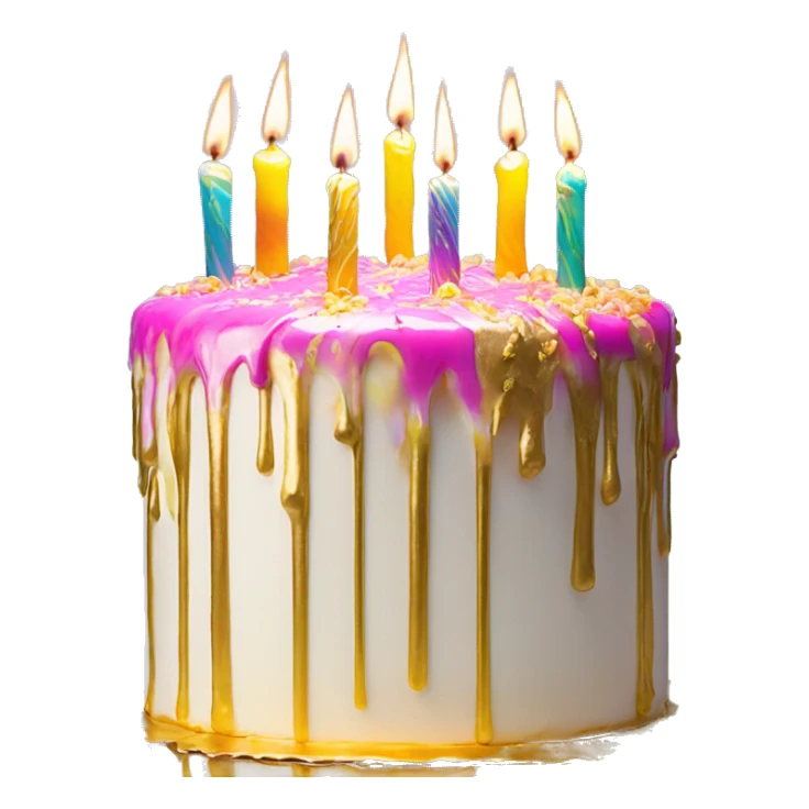 Extravagant iridescent drizzle and gold drizzle birthday cake glowing candles sticker