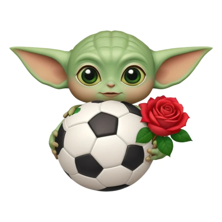 baby yoda holding soccer ball with roses sticker