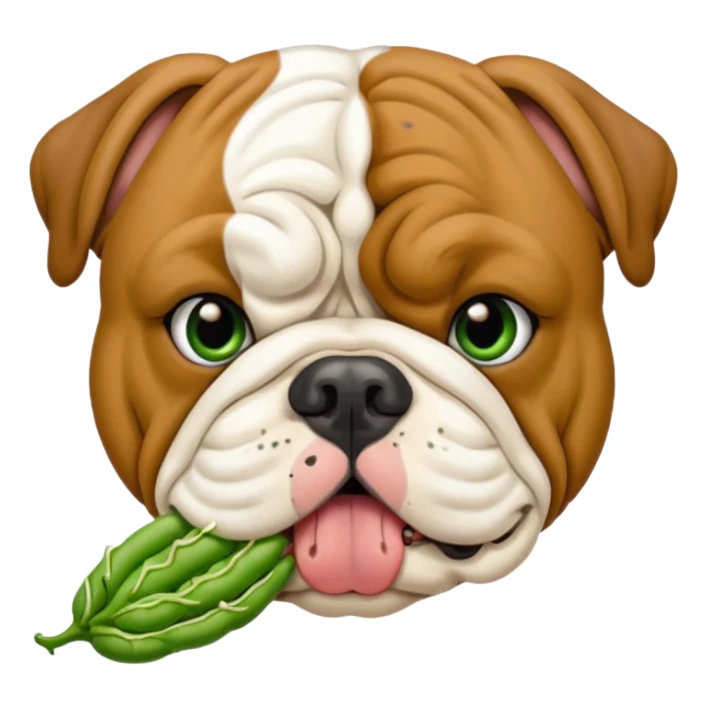 English bulldog eating green beans sticker