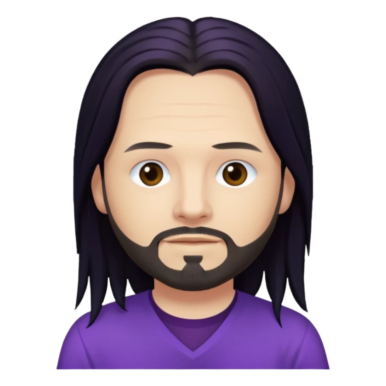 Jonathan Davis with long black hair, purple shirt sticker