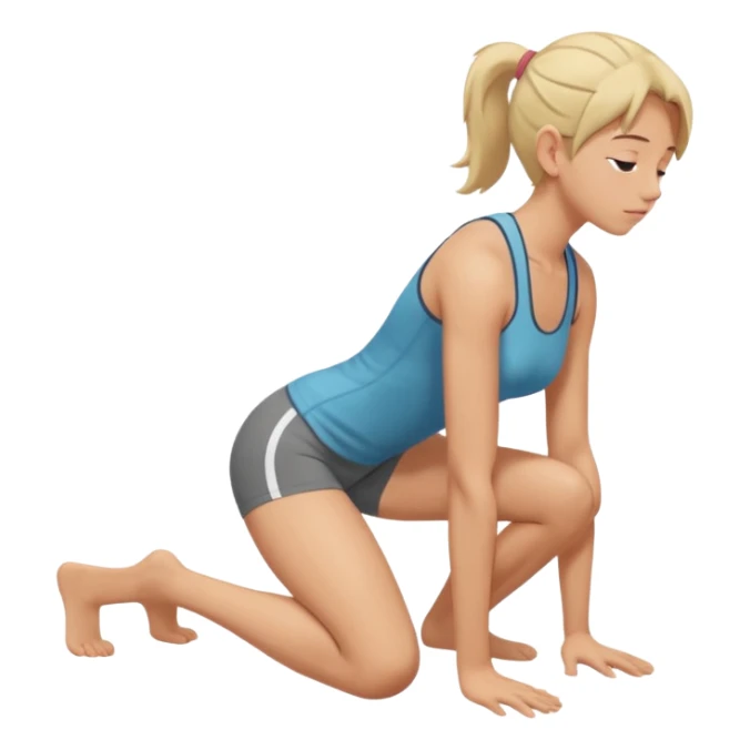 Kneeling forward on all fours, knees bent under hips, upper body lowered and supported by forearms, back slightly arched, head turned to the side sticker