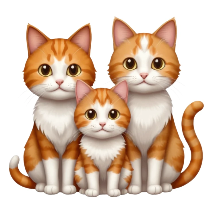 3 sibling cats all different natural colours; 1 is ginger and white, the next is brown tabby and white and the third is a calico sticker