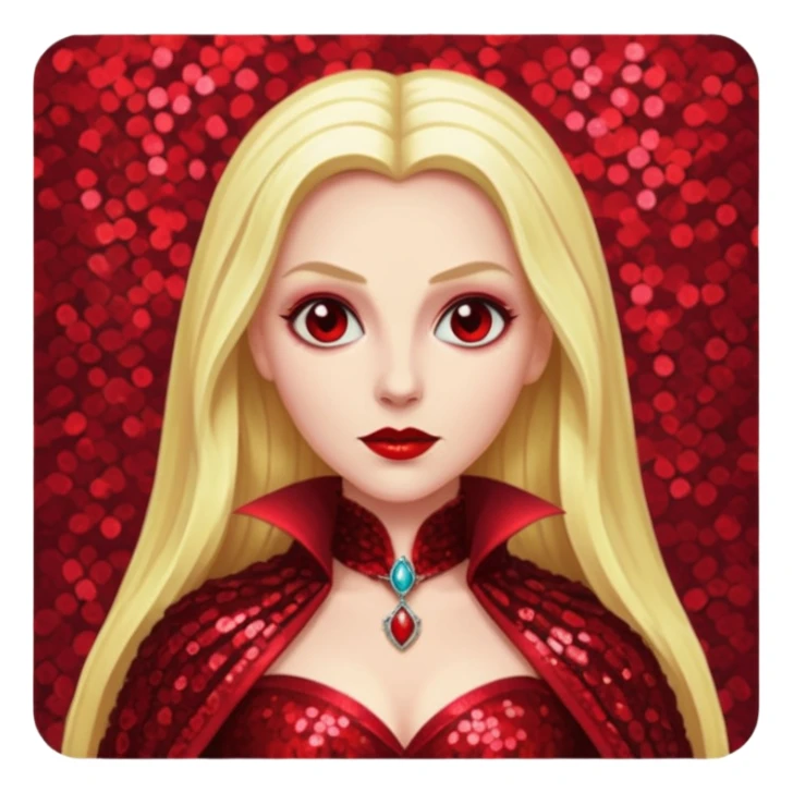 Countess Dracula from Universal Monsters with long blonde hair, dark red sequin outfit sticker