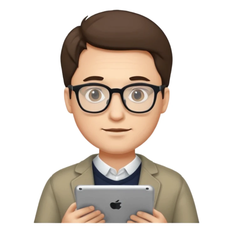 man in glasses holding an iPad sticker