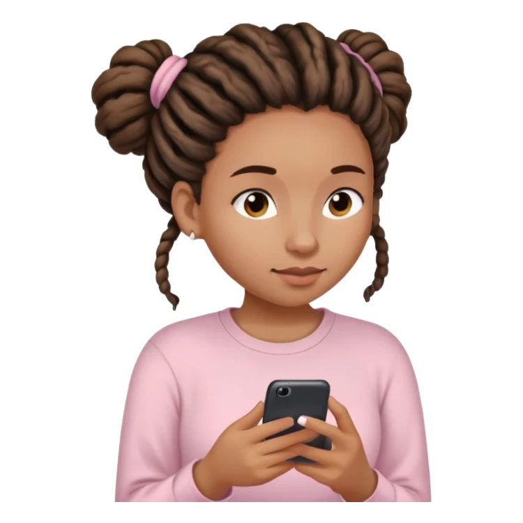 Medium brown woman with dreadlocks in bun Light pink shirt texting sticker