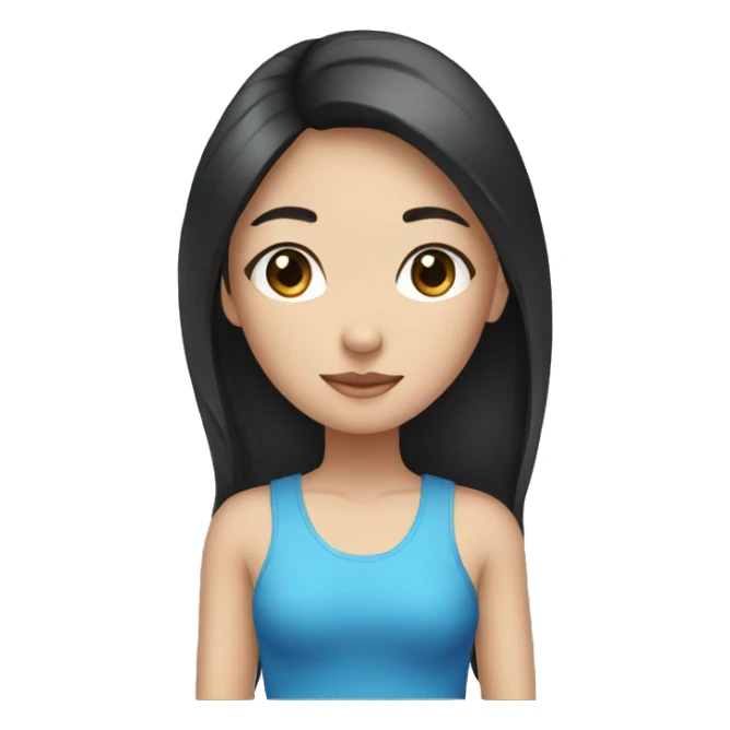 tan asian girl with dark long hair and blue eyes sticker