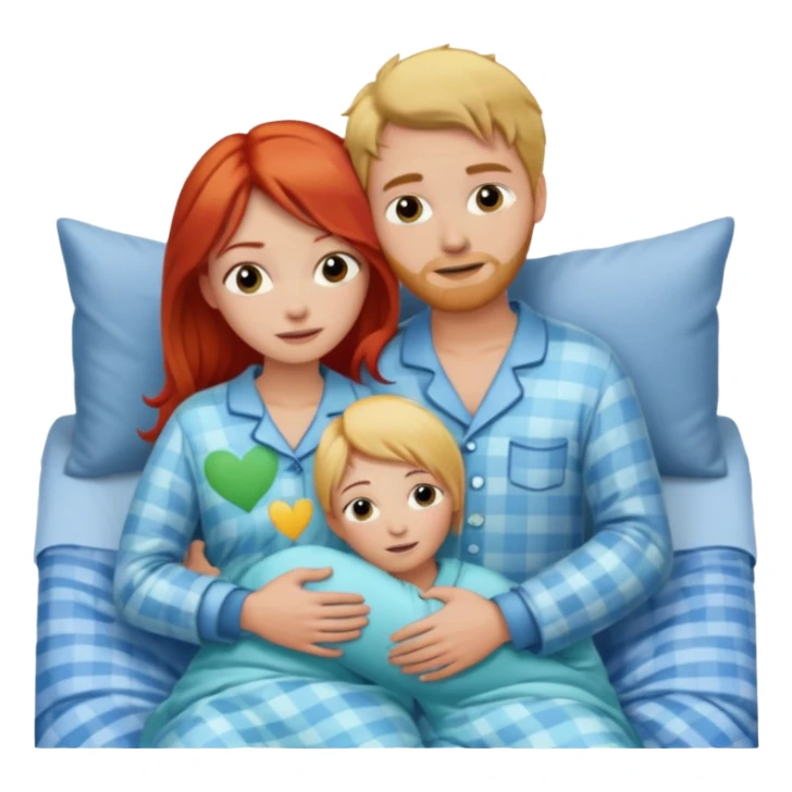 Red hair lady, blonde hair man hugging in bed sticker