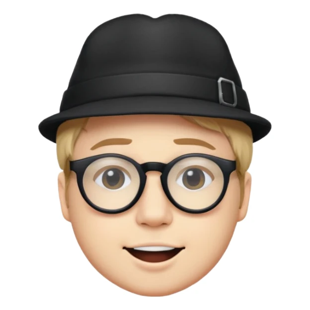 Patrick Stump from Fall Out Boy, emoji style, signature hat, glasses, energetic expression sticker