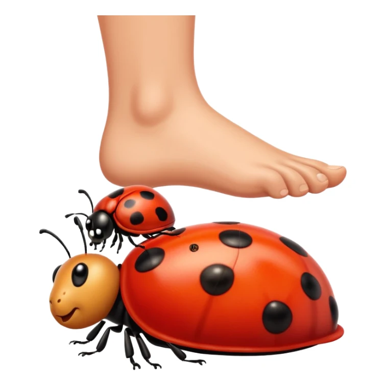 showing a cartoon human foot stepping on a small bug (like a ladybug), slightly squished but cartoonish, no violence, playful Apple emoji style sticker