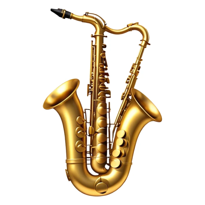Cinematic Realistic Saxophone, smooth, curving golden brass body, intricate keywork reflecting soft warm light, rich patina adding character, glowing with a jazzy and atmospheric presence. sticker
