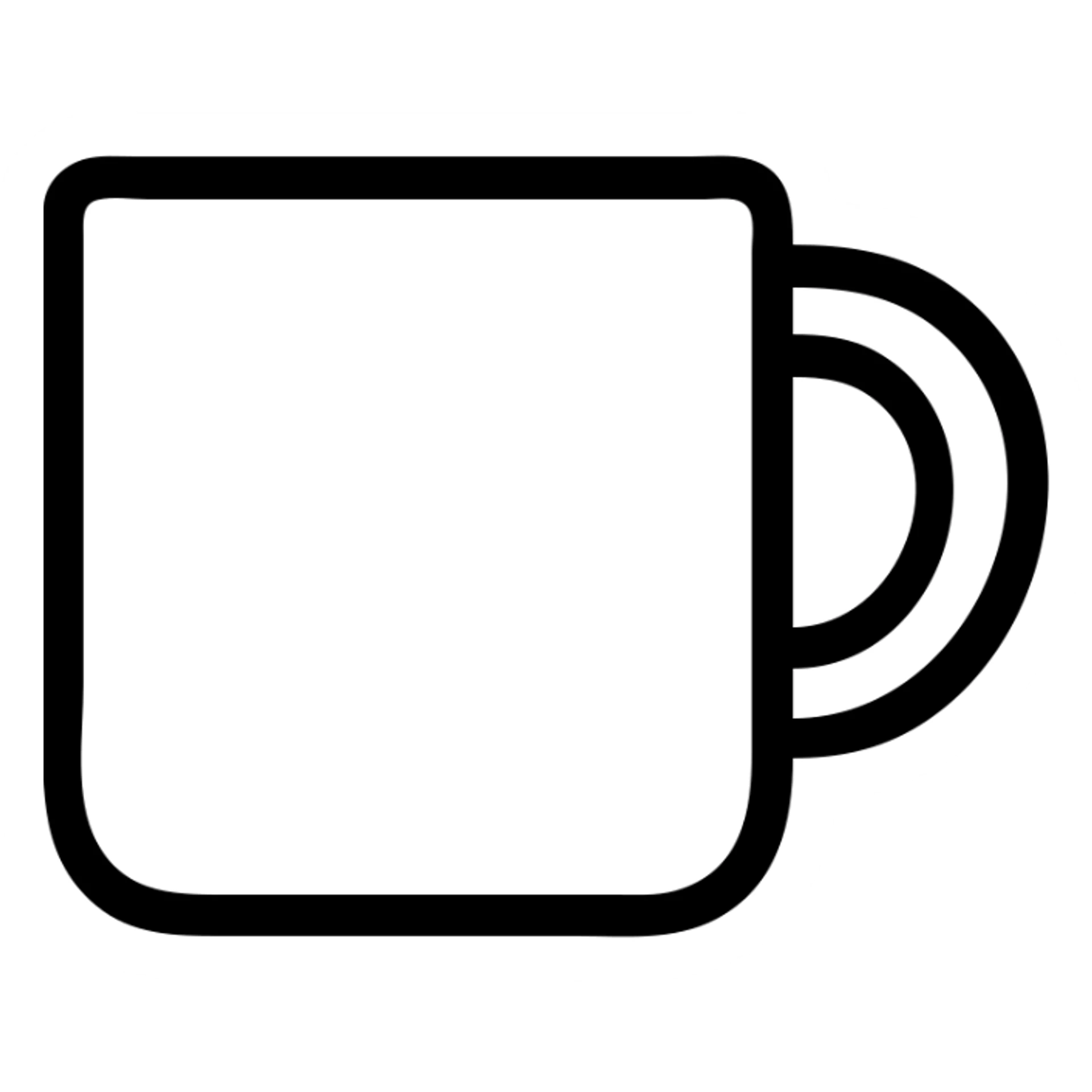 coffee mug, modern icon style, bold outline, flat design sticker
