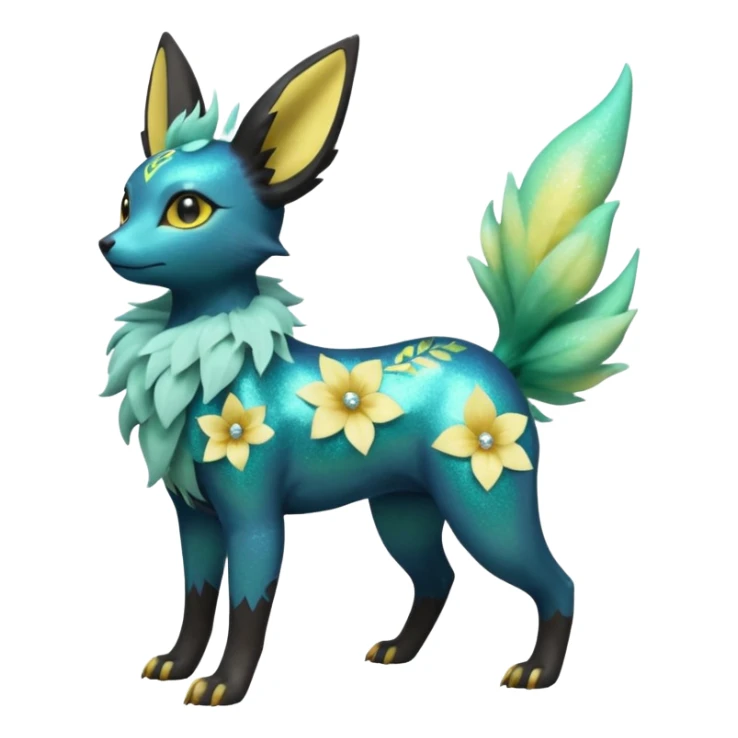 Multicolored sparkly light pale pastel whitish pretty cool elegant realistic flowery exotic Trico-Bolthund-Electrike-Luxray-Umbreon-Leafeon-hybrid, full body sticker