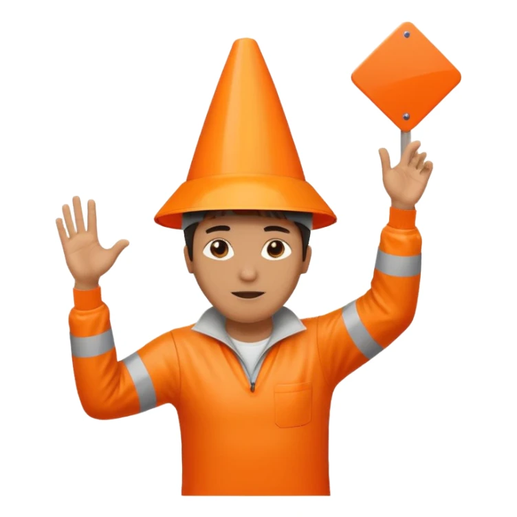 orange traffic cone man dancing with sign in his hand saying “stop using ai” sticker