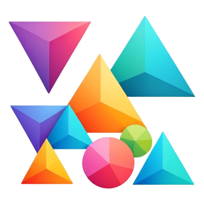  colorful geometric shapes (like a triangle, pentagon, and circle) slightly overlayed with angles and r sticker