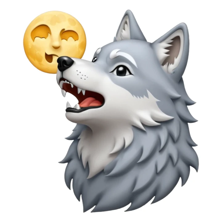 emoji of a howling wolf facing the moon, with its head tilted upward, simple cartoon style  sticker