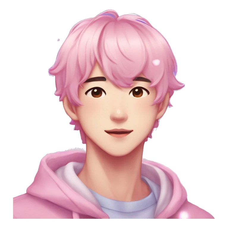 Gorgeous bright sparkly romantic Asian anime pastel guy with blushing face aesthetic trending style outside sticker