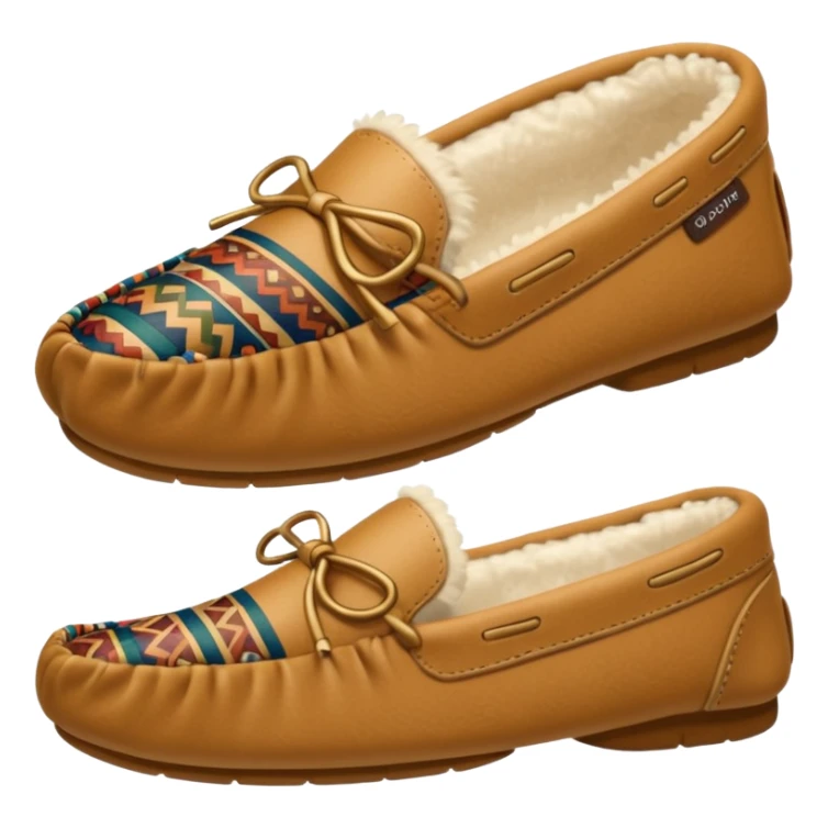 tan moccasins with intricate pattern and fluffy fur trim sticker