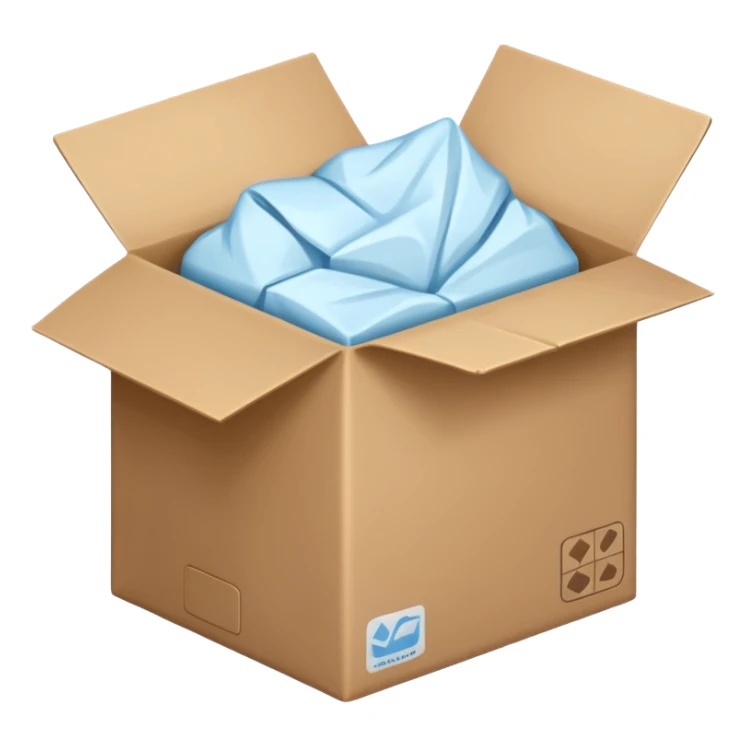Generate a realistic emoji-style icon of the an open package which is empty and air is coming out of it. Out of the package air is coming out of it and the package is empty from the inside sticker